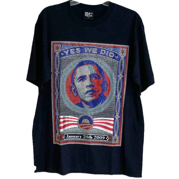 Heavy Metal Men's Short Sleeve Obama Graphic T-Shirt Crew Neck Black Size L - Picture 3 of 8